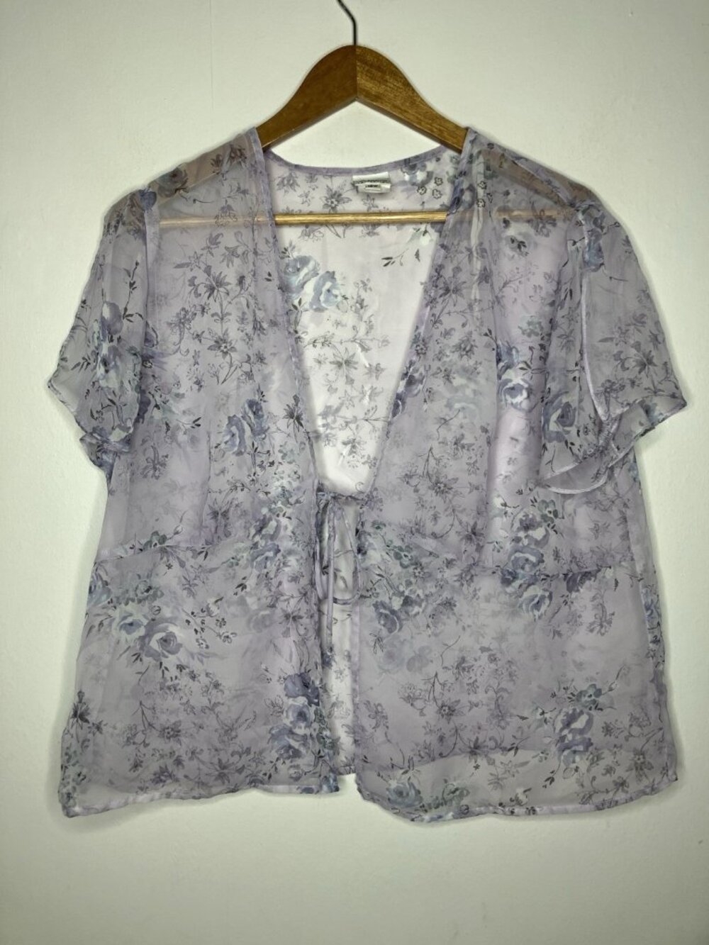 Giorgio Fiorlini Plus Womens Purple Floral Sheer Tie Front Top Size 16W Fairy